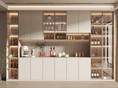 Modern Wine Cabinet Design With Glass Doors Interior Lighting And Wine Glass Storage 3d model