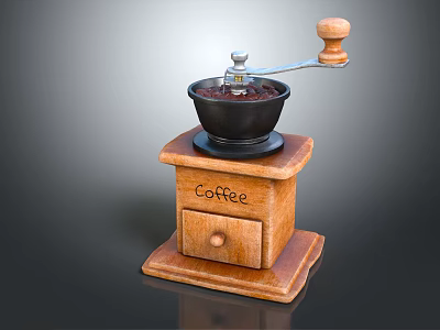 Coffee Grinder with Wooden Base and Handle Coffee Text Black Grinding Bowl Essential Kitchen Appliance 3d model