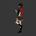 Female Adventurer In Brown Outfit Red Cape With Small Animal Companion Holding Book