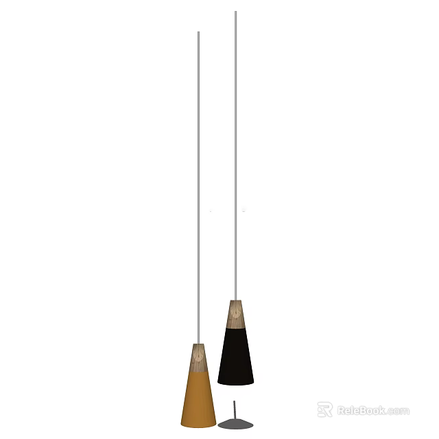 Minimalist Pendant Lights With Conical Shades In Black And Brown Tones 3d model 