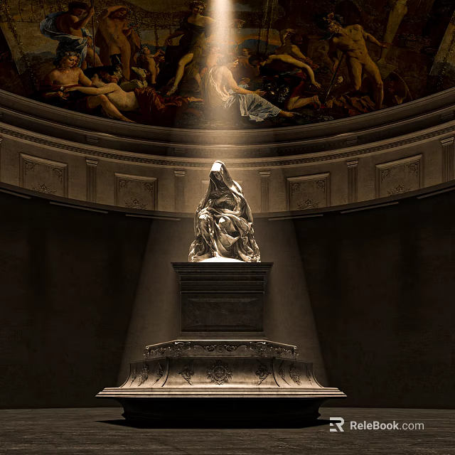 Religious Faith Illuminated By Sacred Statue On Pedestal With Dome Frescoes 3d model 