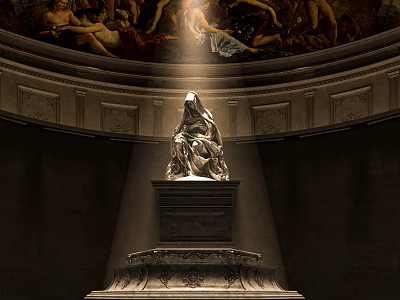 Religious Faith Illuminated By Sacred Statue On Pedestal With Dome Frescoes 3d model