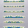 Colorful Wave Pattern Wall Decor With Blue Green Gold Ornamental Borders For Home Interior