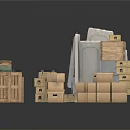 Packed Household Items In Various Sizes Of Cardboard Boxes And Wooden Crates