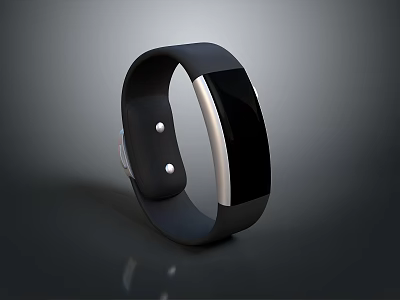 Smart Bracelet With Black Strap And Silver Display Screen For Daily Use 3d model