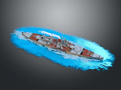 Naval Warship Weapon Sailing on Blue Sea with Large Main Battle Cannons 3d model