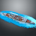 Naval Warship Weapon Sailing on Blue Sea with Large Main Battle Cannons