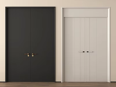 Modern Minimalist Double Doors In Black And Light Gray With Smooth Panels And Metal Handles 3d model