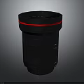 Professional Black Electronic Camera Lens With Red Accent Ring And Zoom Focus Rings