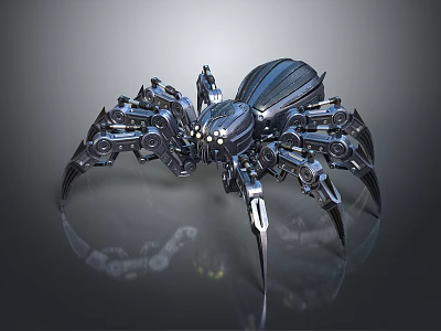 Mechanical Spider With Metallic Body Glowing Eyes And Intricate Legs Design 3d model