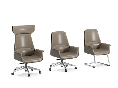 Modern Brown Leather Office Chairs With Various Designs And Wheeled Bases 3d model