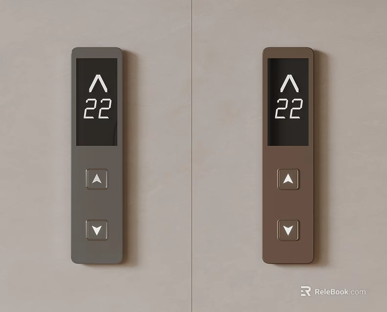 Digital Thermostats in Gray and Brown with 22 Degrees Display and Up Down Arrows 3d model 