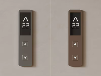 Digital Thermostats in Gray and Brown with 22 Degrees Display and Up Down Arrows 3d model