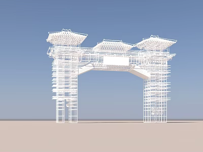 Traditional Chinese Archway With White Structure Multi Layered Roof Against Blue Sky 3d model