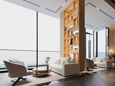 Elegant Light Luxury Sofa And Coffee Table Combination For Bright Spacious Panoramic View Living Room 3d model
