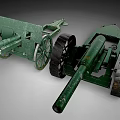 Vintage Green Military Cannons With Spoked Wheels And Long Steel Barrels