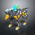 Mechanical Wolf Robot Design With Yellow Blue Black Accents And Back Mounted Gun