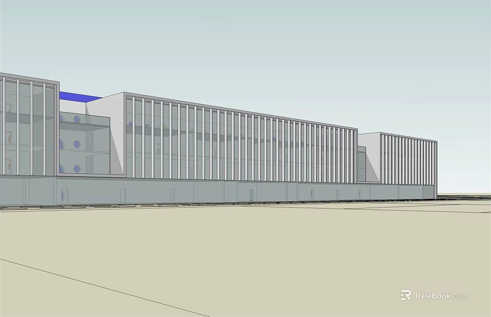 Modern Commercial Complex With Glass Curtain Wall And Sleek Linear Design 3d model 