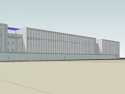 Modern Commercial Complex With Glass Curtain Wall And Sleek Linear Design 3d model