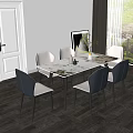 Modern Dining Table Set With Marble Top And Gray Chairs In Light Interior 3d model