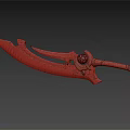 Ornate Decorative Weapon With Blue Accents Intricate Patterns And Wooden Handle