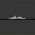 Detailed Warship Model Sailing On Blue Ocean Water With Upper Deck And Superstructure