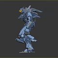 Blue Metallic Game Movie Robot Character With Glowing Orange Eyes And Mechanical Armor Design