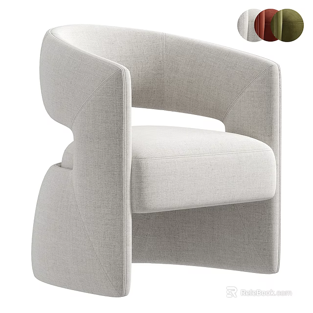Modern Single Sofa With Curved Armrest And Light Gray Fabric Upholstery For Living Room 3d model 