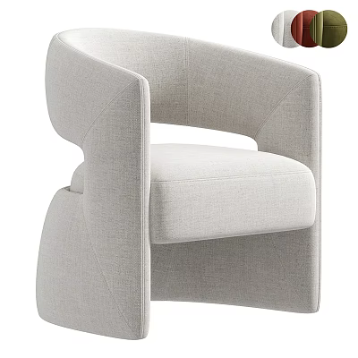Modern Single Sofa With Curved Armrest And Light Gray Fabric Upholstery For Living Room 3d model