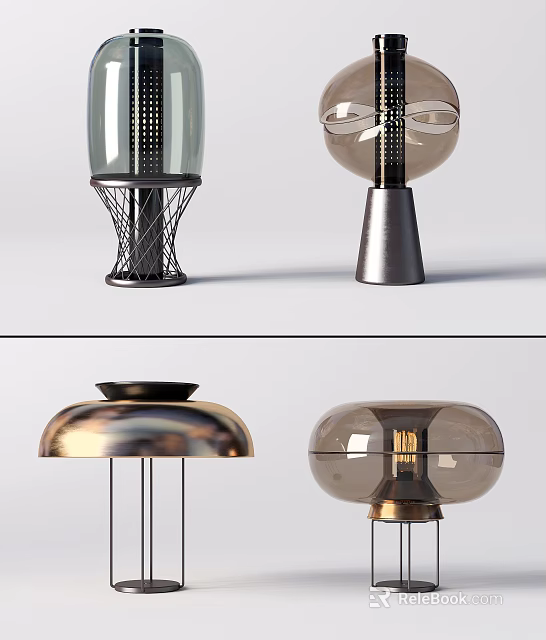 Various Modern Table Lamp Designs With Glass Shades And Metal Bases 3d model 