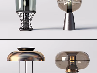 Various Modern Table Lamp Designs With Glass Shades And Metal Bases 3d model