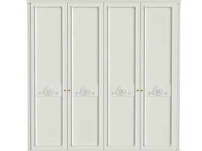 Elegant White Dresser with Four Doors Decorative Patterns and Gold Handles 3d model