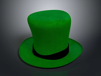 Stylish Green Velvet Top Hat With Black Band For Daily Use And Fashion Accessory 3d model