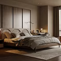 Elegant Modern Bedroom With Wooden Accent Wall King Bed Floor to Ceiling Window And Rug