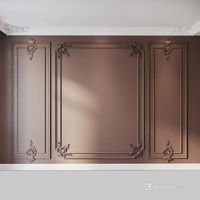 Ornate Brown Wall Panel With Decorative Carvings For Interior Design 3d model