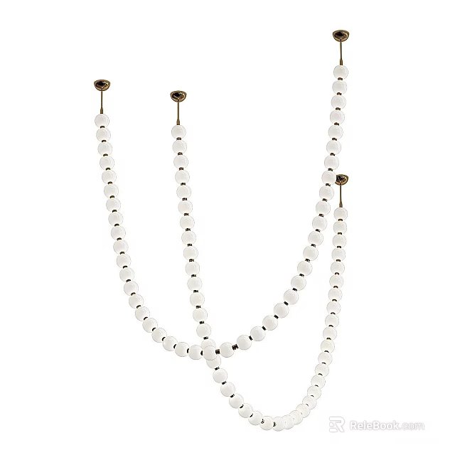 Elegant White Beaded Chandelier With Brass Accents Hanging For Home Decor 3d model 