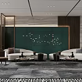 Modern Hotel Lobby Interior With Marble Walls Decorative Paintings And Patterned Floor
