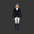 Equestrian Rider In Blue Helmet Blonde Hair And Horse Companion