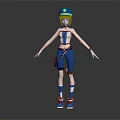 3D Character Creature In Blue White Outfit With Hat Sleeveless Top And Boots