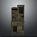 Rustic Wooden Storage Cabinet With Multiple Drawers Shelves And Cabinet Doors