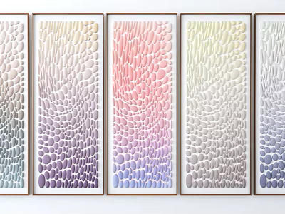 Decorative Wall Art With Wavy Dotted Patterns Color Gradient In Wooden Frames On White Wall 3d model