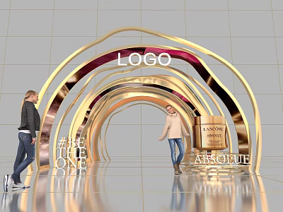 Golden Arched Event Passage With LOGO People Walking Luxurious Interior Design 3d model