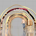 Golden Arched Event Passage With LOGO People Walking Luxurious Interior Design