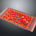 Traditional Red Rug With Colorful Geometric Patterns And Fringed Edges For Interior