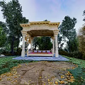 Classical Stone Gazebo With Columns Surrounded By Trees Lawn And Fallen Leaves 3d model