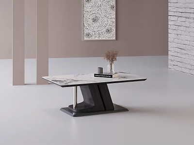 Elegant Modern Coffee Table With Marble Tabletop And Black Metal Base For Living Room 3d model