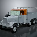 Vintage Gray Truck With Orange Canvas Top Open Cargo Bed And Six Wheels