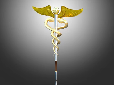 Unique Weapon Design Featuring Golden Wings And Coiled Snake On Staff 3d model
