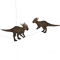 Two Realistic Dinosaur Models With Horned Heads Brown Textured Skin Standing on White Background
