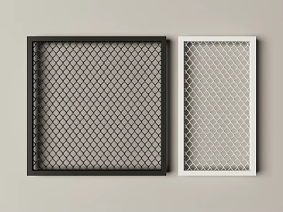 Black and White Metal Fence With Diamond Mesh Design And Square Frame Structure 3d model